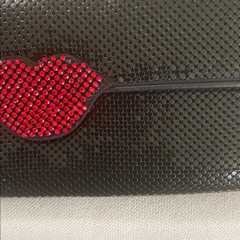 Cache Black Clutch with Red Lip Accent